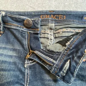 Grace in LA Jeans Womens 28 Blue Embroidered Sequin Pocket Western Distressed thumbnail 4