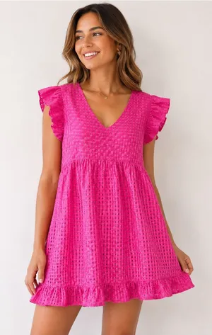 Jodifl Pink Metallic Ruffle Mini Dress M Fully Lined Party Cocktail thumbnail 1