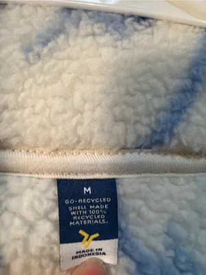 Old Navy Women’s Sz Medium Sherpa Quarter Zip Sweatshirt White Blue Floral Print thumbnail 10