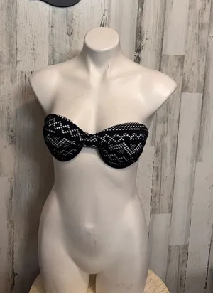 SheIn Crochet Lace Underwire Bandeau Bikini Top Womens Small Black White Swim thumbnail 1