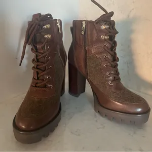 New! Antonio Melani - Penn Leather And Fabric Platform Lug Sole Booties‎ Sz 7.5 thumbnail 6