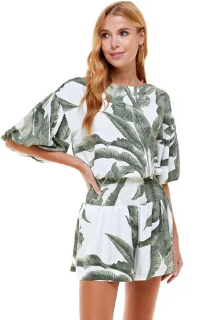 | NWOT | Bubble Sleeves Palm Tree Top | S | Green | CT7619 thumbnail 1