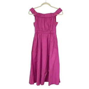 Anthropologie Maeve Mona Off The Shoulder Midi Fit & Flare Dress Fuchsia Size XS thumbnail 2