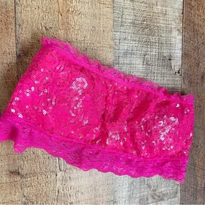 Tarea Rue 21 Medium Juniors Sequin Lace Hot Pink Bandeau Bra Top thumbnail 3