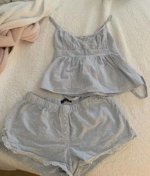 Brandy Melville Light Blue & White Striped Cami and Short Set thumbnail 1