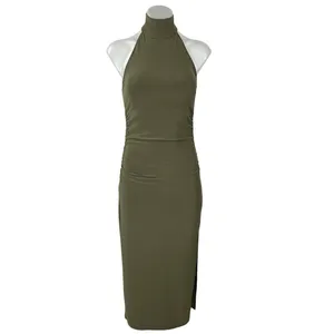 Aritzia Wilfred Smooth Matter Remedy Olive Green Halter Slit Maxi Dress Size XS thumbnail 2