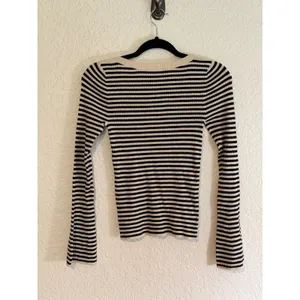 LOFT Sweater Black XS Womens Striped Ribbed Long Sleeve Boatneck NEW thumbnail 8