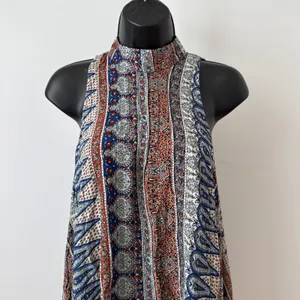 Free People S Blue Orange‎ Paisley Halter Trapeze Dress Y2K Boho Summer thumbnail 2