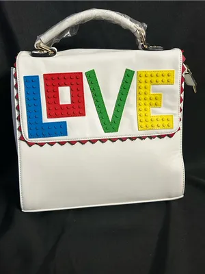 Unbranded White Top-Handle Lego Design Love Accent Satchel Shoulder Bag NWT thumbnail 2