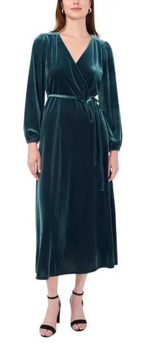 NWT Msk Womens Long-Sleeve Stretch Velvet Dress 93017220X Emerald Green XL thumbnail 1