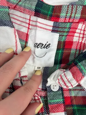 Aerie Plaid Flannel Pajama Top - Red & Green Womens Size Small thumbnail 2