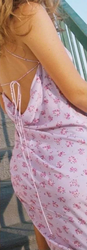 ZARA | EUC Lilac Floral Satin Slip with Pink Accents & Backless Tie (size XS) thumbnail 1