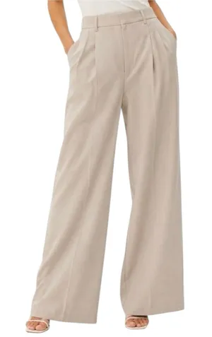 Commense NWT Women’s Sz M Light Beige Wide Leg High Waist Pleated Pants Trousers thumbnail 1