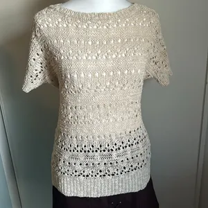 If It Were Me Vintage Cottagecore Open Knit Short Sleeve Boatneck Sweater thumbnail 9