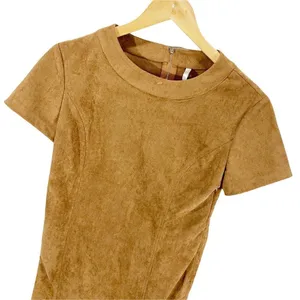 Mona B‎ Womens Suede Brown Short Sleeve Shift Dress Zip S thumbnail 3