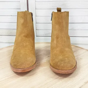 Frye Alton Suede‎ Chelsea Ankle Boots Bootie Block Heel Tan Womens Size 7.5 thumbnail 2