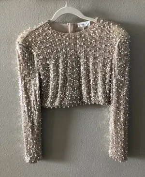 Mable silver gold shimmer sequin with beaded pearl accents NWT S thumbnail 3
