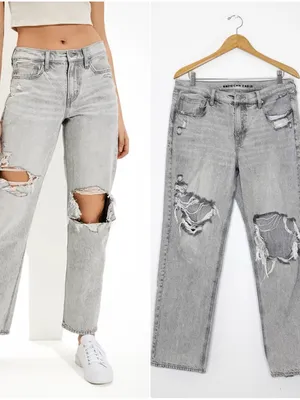 American Eagle 90s Straight Jeans Gray Distressed High Rise Size 14 thumbnail 7