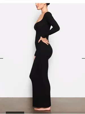 SKIMS Black Long-Sleeve Bodycon Maxi Dress thumbnail 2