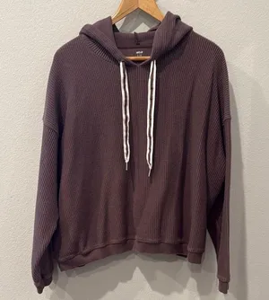 Aerie Chocolate Brown Corded Rib Knit Hoodie Size Large thumbnail 8