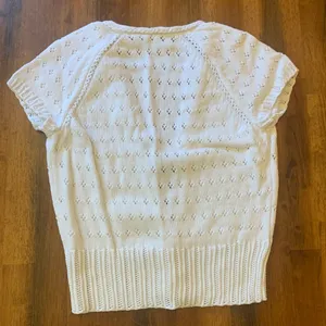 Jones New York Cardigan Medium White Eyelet Knit Sweater Button Waist 100%Cotton thumbnail 7