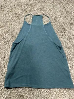 American Eagle Outfitters Teal Ribbed Racerback Tank thumbnail 3
