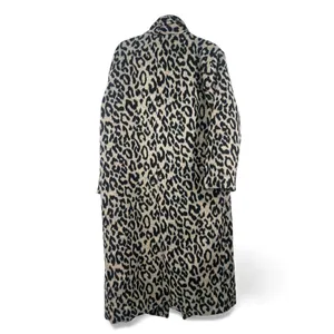 Leopard Fleece Trench Long Jacket Coat Animal Print Womens M Fur Fuzz thumbnail 5