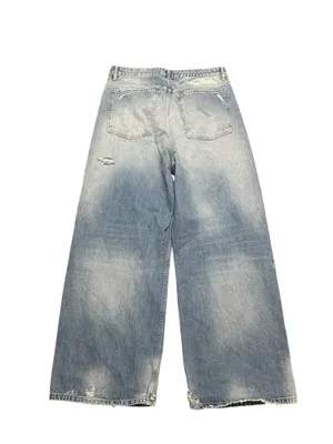 Zara Light Blue Distressed Wide-Leg Jeans thumbnail 8