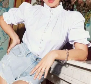 Nasty Gal Pearl Button Down High Neck Blouse thumbnail 1