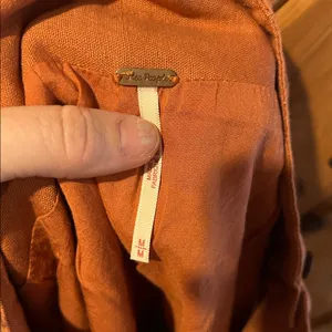 Free people burnt orange linen blend mini skirt with side buttons thumbnail 4