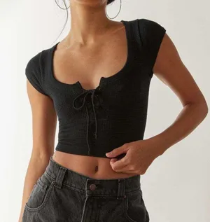 Urban Outfitters Out From Under Knockout Seamless Lace-Up Top - black thumbnail 1