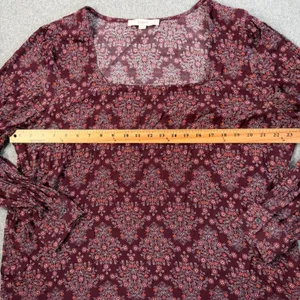 LOFT Women's XL Square Neck Long Sleeve Blouse Top Maroon Floral Paisley thumbnail 8