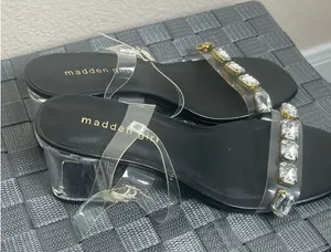 Madden Girl Women's Size 6.5 Heels Clear Acrylic Block Heel Sandals Rhinestones thumbnail 1