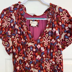Anthropologie Robin Mini Dress XS‎ Red Pink Babydoll Floral Ruffled Tiered Fairy thumbnail 2