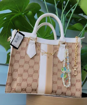 Bebe Monogram Tote Bag White Faux Leather Trim Satchel thumbnail 5