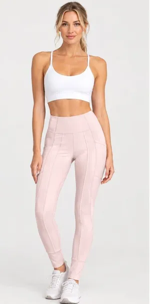 FP Movement Free People Pale Pink High Rise Leggings Zip Back Pocket Size S thumbnail 1