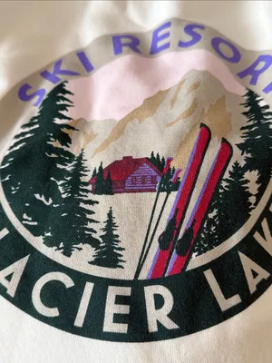 NEW LOU & GREY Ski Resort Glacier Lake Crewneck Sweatshirt Ivory Oversized L thumbnail 6