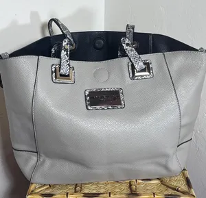 Michael Kors Light Gray Tote with Snake-Print Trim thumbnail 1