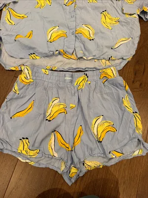 Joyspun Banana-Print Light Blue Pajama Set Size Medium 8/10 - C27-177 thumbnail 3