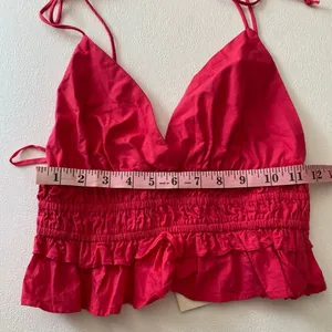 Sim & Sam Hot Pink Tie Strap Crop Top L Smocked Ruffle Coquette Y2K thumbnail 6