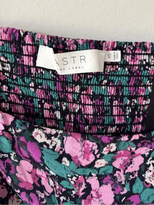 ASTR the Label Teal Purple Floral Puff Sleeve Midi Dress Ruched Slit Prairie thumbnail 6
