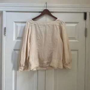 J.Crew Top Women M Cream Linen Square Neck Puff Sleeve Button Down Peasant Boho thumbnail 7