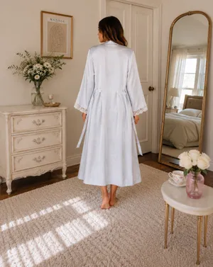 Jones New York Light Blue Satin Floral Lace Trim Robe | Size L/XL thumbnail 2