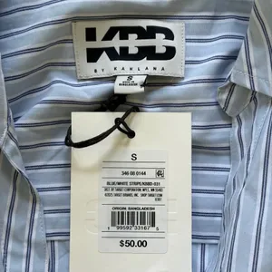 KBB Kahlana Barfield Brown Target Blue White Stripe Ruched Shirt Dress Small NEW thumbnail 5
