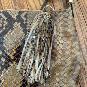 Michael Kors Snakeskin Embossed Leather Crossbody Bag Brown Gold Chain Tassel‎ thumbnail 5