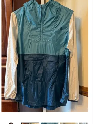 The North Face Teal, Navy & Cream Hooded FAnorak 2.0 Pullover Packabale Windwall thumbnail 2