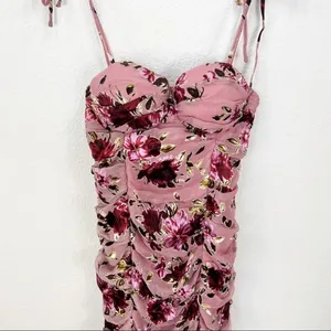 LPA Ruched Dress With Ties in Roses On Roses Pink Floral Revolve Size Small S thumbnail 5