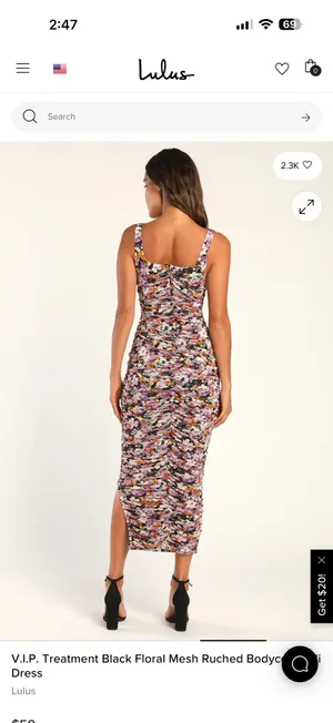 V.I.P. Treatment Black Floral Mesh Ruched Bodycon Midi Dress thumbnail 2