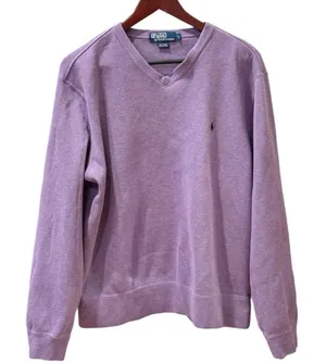 Vintage 90s Ralph Lauren Polo Purple Cotton Vneck Sweatshirt L Relax Fit thumbnail 1