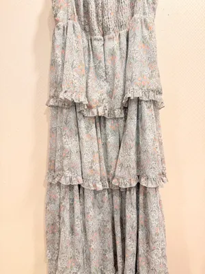 ASTR Pale Blue Floral Tiered Sweetheart Maxi Boho Dress Flutter Straps Size S thumbnail 5